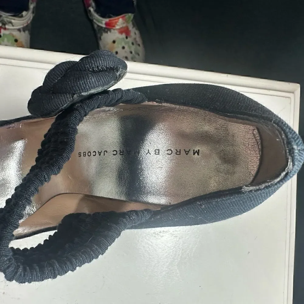 Marc by Marc Jacobs Black‎ Stretchy Band Rope Floral Heels